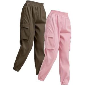 FAIRY BOUTIQUE Womens Cargo Pocket Broek Dames Wandelen Lichtgewicht Atletische Outdoor Reizen Joggers Sneldrogende Workout Broek 2 Zakken, Roze/Donkerbruin, M