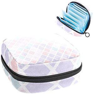 Periode Pouch, draagbare tampon opbergtas voor maandverband, elegante diamant afgezwakte pasta patroon-01, Meerkleurig, 4.7x6.6x6.6 in/12x17x17 cm