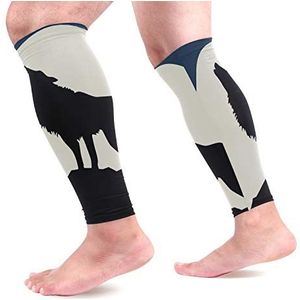 EZIOLY Howling Wolf Volle Maan Sport Kalf Compressie Mouwen Been Compressie Sokken Kalf Guard voor hardlopen, Fietsen, Moederschap, Reizen, Verpleegkundigen