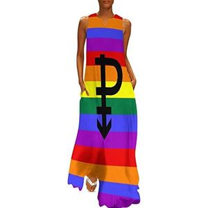 Pansexual Flag LGBT Pride dames enkellengte jurk slim fit mouwloze maxi-jurken casual zonnejurk 3XL