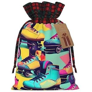 Retro rolschaatsen kleurrijke herbruikbare geschenktas-trekkoord kerstcadeau tas, perfect voor feestelijke seizoenen, kunst & ambachtelijke tas
