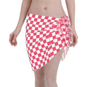 Rode geruite witte vierkanten print elegante strandwrap, bikini cover-up, badkleding jurk, voor vrouwen, perfect voor zwembad en resort, Zwart, one size