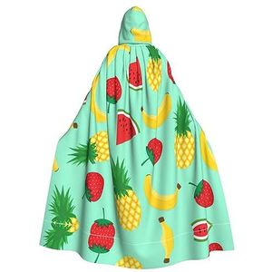 FRGMNT Banaan Aardbei Ananas Print Unisex Volledige Lengte Hooded Mantel Volwassen Carnaval Cape, Halloween Party Cosplay Kostuum Mantel