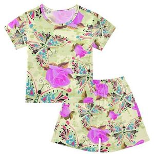 YOUJUNER Kinderpyjama set bloemen vlinder korte mouw T-shirt zomer nachtkleding pyjama lounge wear nachtkleding voor jongens meisjes kinderen, Meerkleurig, 6 jaar