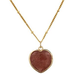 Romatic Gems Stone Necklace Jewelry Gifts | Natural Roses Quartz Heart Pendant Necklace For Women (Color : StrawberryQuartzGol)