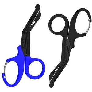 Noodschaar, 2 stuks, 19 cm, met gesp, verbandschaar, reddingsschaar, kledingschaar, voor gebruik in reddingsdienst of dagelijkse taken (zwart en blauw)