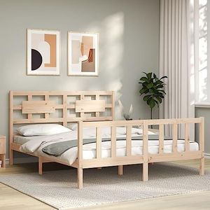 AJJHUUKI Bedden en accessoires Bedframe met hoofdeinde, kingsize massief houten meubels