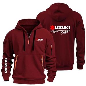 AHYAOFA ZU.K.I Capuchontrui voor heren, casual, lange mouwen, met capuchon en 1/4-ritssluiting, outdoor hoodie, Rood - 3, 38-40 Alto