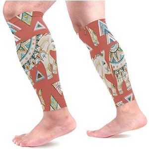 EZIOLY Tribal Indian Elephant Aquarel Sport Kalf Compressie Mouwen Been Compressie Sokken Kalf Guard voor hardlopen, Fietsen, Moederschap, Reizen, Verpleegkundigen