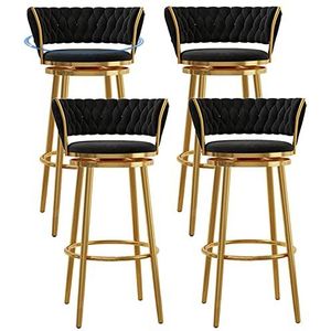 Thuis barkruk draaibare barkruk stoelen met rugleuning en voetsteun, 4 sets toonhoogte kruk voor keuken/eetkamer/thuisbar, fluwelen gestoffeerde zitting (kleur: zwart 1, maat: 65 cm)