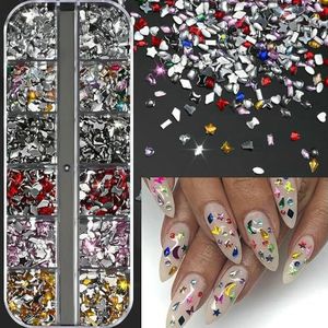 12Grids Ocean Gold Nail Art Charms Schelp/Zeepaardje/Zeesterren Witte Halve Ronde Parel Gems Gemengde Punk Manicure Metalen Klinknagels Studs-PH209-1