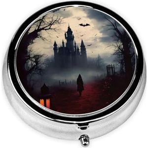 Stijlvolle ronde pillenetui somber en heks metalen pillendoos 3 compartimenten medicijnpillenhouder draagbare pillenorganizer doseerdoos, kleine pillendoos voor op reis voor portemonnee en zak