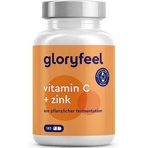 Vitamine C en zink tabletten - 1.000 mg vitamine C uit calciumlascorbaat + 20 mg zinkcitraat - 180 capsules - beste combinatie voor het immuunsysteem en bescherming tegen stress * - veganistisch