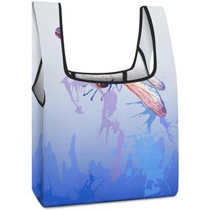 Paarse Watercolor Libelle Herbruikbare het Winkelen Zakken Opvouwbare Boodschappenzakken Grote Vouwen Up Tote Bag met Lange Handvatten