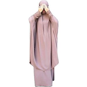Moslim Tweedelige Gebedsjurk voor Vrouwen Abaya Jurk Islamitische Midden-Oosten Dubai Turkije Maxi Abaya Kaftan Volledige Lengte Hijab Jurk, roze, Eén Maat