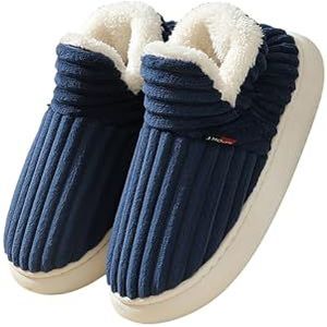Katoenen pantoffels, unisex, comfortabele pluizige pantoffels, zachte antislip pantoffels van traagschuim, lichtgewicht dameswinterslippers (Color : Blue, Size : 38-39/25cm)