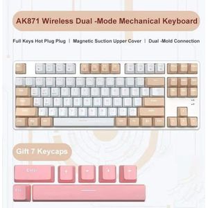 QPSJXN TKL 87 Draadloos Mechanisch Gaming Toetsenbord Laptop Bluetooth en PCS Hot Skate (Khaki)