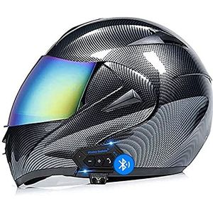 Motor Full Face Bluetooth Helm Motorcycle Crash Modulaire Flip-up Helm Motocross Racing Geïntegreerde Helm DOT/ECE Certificering Met Dubbele Zonneklep Voor Volwassen Mannen Vrouwen 13,XL