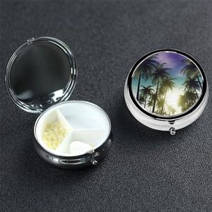 Pillendoosje Ronde Pillendoosje Pillenorganizer met 3 compartimenten palmbomen pillen gevallen voor reizen Waterdichte Geneeskunde Organizer Box Reizen Pillendoos Pillencontainers Vitamine Organizer