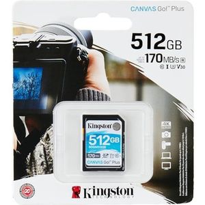 Kingston 512 GB SDXC Canvas Go Plus 170 MB/s lezen UHS-I, C10, U3, V30 geheugenkaart (SDG3/512GBCR)