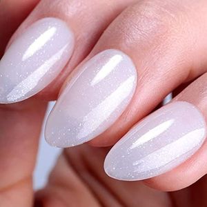 Ozzeal Jelly Gel nagellak, 15 ml melkachtig wit zilver glitter glans neutraal pure nude gel polish Soak off UV LED licht iriserende doorschijnende sprankelende nagellak voor nail art doe-het-zelf
