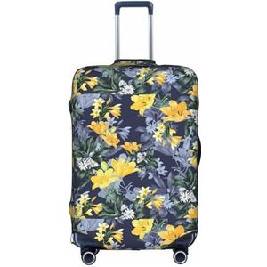 Wratle Koffer Cover Protectors Elastische Bagage Covers Past 18-30 Inch Bagage Abstracte Textuur Art, Blauwe Basis Geel Bloemen, L