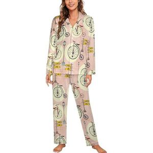 Retro Fietsen En Straatverlichting Lange Mouw Pyjama Sets Voor Vrouwen Klassieke Nachtkleding Nachtkleding Zachte Pjs Lounge Sets