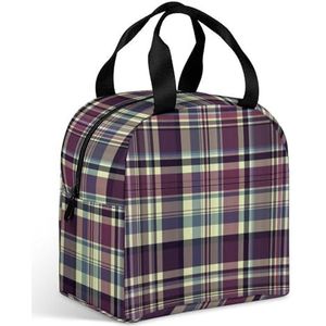 Vintage paarse Schotland geruite dames lunchtas met grote zak geïsoleerde lunchbox voor mannen reizen picknick werk grappig