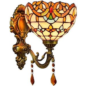 8-Inch Gebrandschilderd Glazen Wandlicht, Vintage Creatieve Barokke Wandlamp Met 1 Lichte, Lampenkap, Slaapkamerlampen, 20 Cm