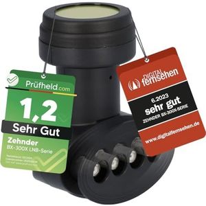 ZEHNDER Quad LNB, LMB voor satellietschotel, 4K LNB, met LTE-afscherming en UV-bescherming, 4-voudige HD, 4K LNB voor 4 deelnemers voor directe aansluiting (televisie, satellietontvanger)