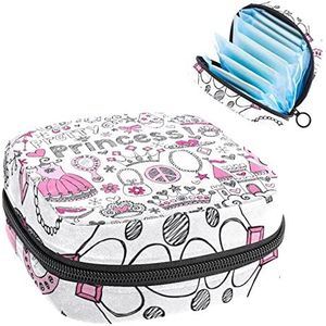 Princess Elements Crown,Periode Pouch Draagbaar,Tampon Opbergtas,Tampon Houder voor Portemonnee Vrouwelijke Product Organizer, Meerkleurig, 4.7x6.6x6.6 in/12x17x17 cm