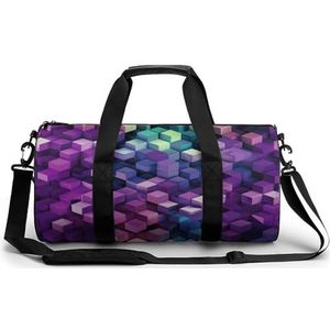 Cilindrische gymtas, abstracte kleur kubussen paarse print fitness tas, sport fitness handtas, sport fitness handtas, sport reizen plunjezak, stijl, 17.7""/9""/9"", Modern, Stijl, 17.7in/9in/9in, Modern