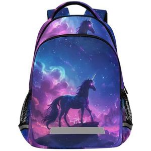 Wzzzsun Space Universe Eenhoorn Paard Ster Rugzak Boekentas Reizen Dagrugzak School Laptop Tas voor Tieners Jongen Meisje, Leuke mode, 11.6L X 6.9W X 16.7H inch