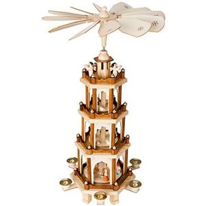 BRUBAKER Kerstpiramide Houten Piramide - Natuur - 4 Niveaus - 60 cm Hoogte - Handbeschilderde Figuren