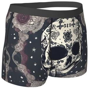 Yyoretp Skull Boxershorts voor heren, yogabroek en bloemenprint, stretch pasvorm, microvezel shorts voor dagelijks gebruik, Zwart, M