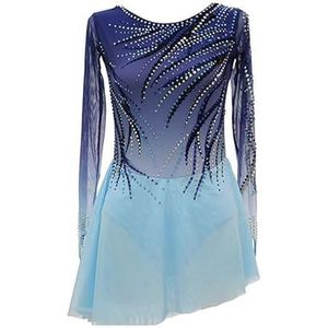 Nnnydjy Meisjes' Professionele IJs Rolschaatsen Kostuum Vrouwen Kunstschaatsen Competitie Jurken Peuter Ballet Gymnastiek Leotard Kleding Glanzende Strass,Blauw,11_13Years