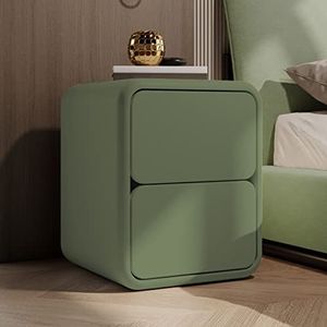 FZDZ Modern lederen nachtkastje modern massief hout afgeronde hoeken nachtkastje met 2 opberglades kast voor slaapkamer kantoor woonkamer meubels (kleur: groen)