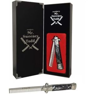 Roestvrijstalen Switchblade Opvouwbare Kam (zwart) - Drukknop - Mr Sweeney Todd Flick Comb/Display Box