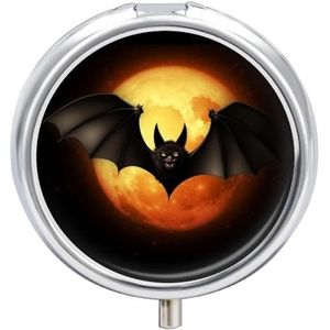 Halloween Bat Pillendoos 3 Compartiment Kleine Pillendoos met Spiegel voor Portemonnee & Pocket Reizen Medicijnen Organizer Dagelijkse Medicatie Container Draagbare Pillendoos Metalen Medicijndoos