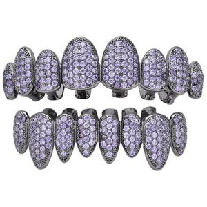 Regenboog Multi Color Grillz Tanden, Zilverkleurige Onderkant CZ Bling Clown, voor Cubic Zirconia Ondertanden Hip Hop Grills(Purple1)