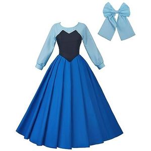 SFWXCOS Prinses zeemeerminkostuum voor dames, blauwe Ariel, cosplay, feestjurk met hoofddeksels