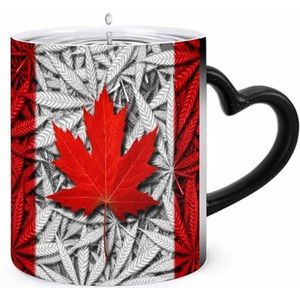 Canada Onkruid Esdoorn Vlag Koffie Mok 11oz Kleur Veranderende Mokken Hartvormig Handvat Warmtegevoelige Verkleuring Cups