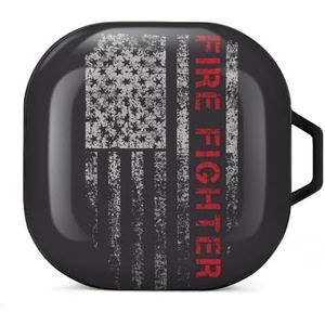 Vintage brandweerman met Amerikaanse vlag oordopjes hoesje compatibel met Samsung hard shell beschermhoes zwart-stijl