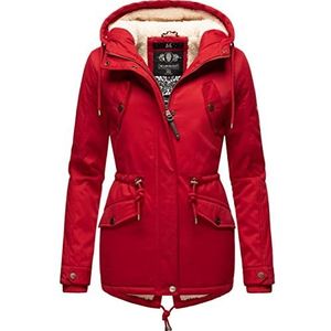 Marikoo Manolya Winterjas voor dames, korte mantel met capuchon, maat XS-XXL, rood, M