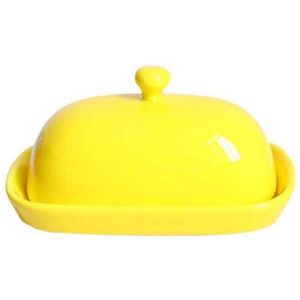 botervloot Gekleurde boterschaal, huishoudelijke boterschotel met deksel, keramische boterschotel multifunctionele boterdoos (rood / oranje / geel / blauw / lichtblauw) Boter Schotel ( Color : Yellow