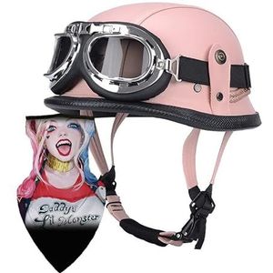 POICON Motorhelm in vintage-stijl, halfopen leer, met ECE-bril, vintage stijl, beschermt effectief de veiligheid van het hoofd voor scooters, fietshelm (kleur: M1, maat: XL (59-60 cm))