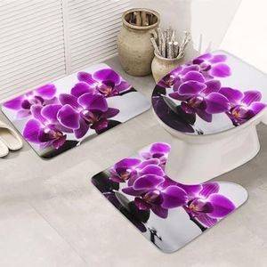 VTCTOASY Paarse vlinder orchidee print badkamer tapijten sets 3-delig absorberend toilet deksel antislip U-vormige contour mat voor toilet badkamer