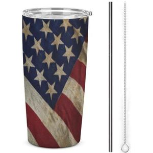 20oz roestvrij staal dubbelwandige vacuüm geïsoleerde autobeker Amerikaanse vlag geïsoleerde beker met handvat vacuüm waterfles lekvrije reismok voor buiten woon-werkverkeer