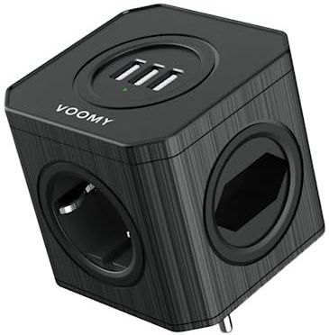 Voomy - Split X4S - Verdeelstekker - Zwart - 3 USB-A & 4 EU