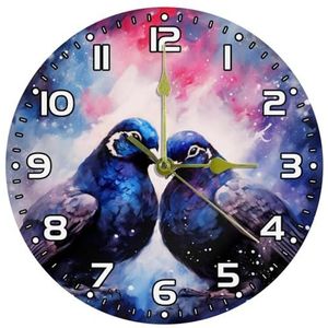 YTYVAGT Wandklok, klokken voor slaapkamer, werkt op batterijen, aquarel duif, ronde stille klok 25 cm